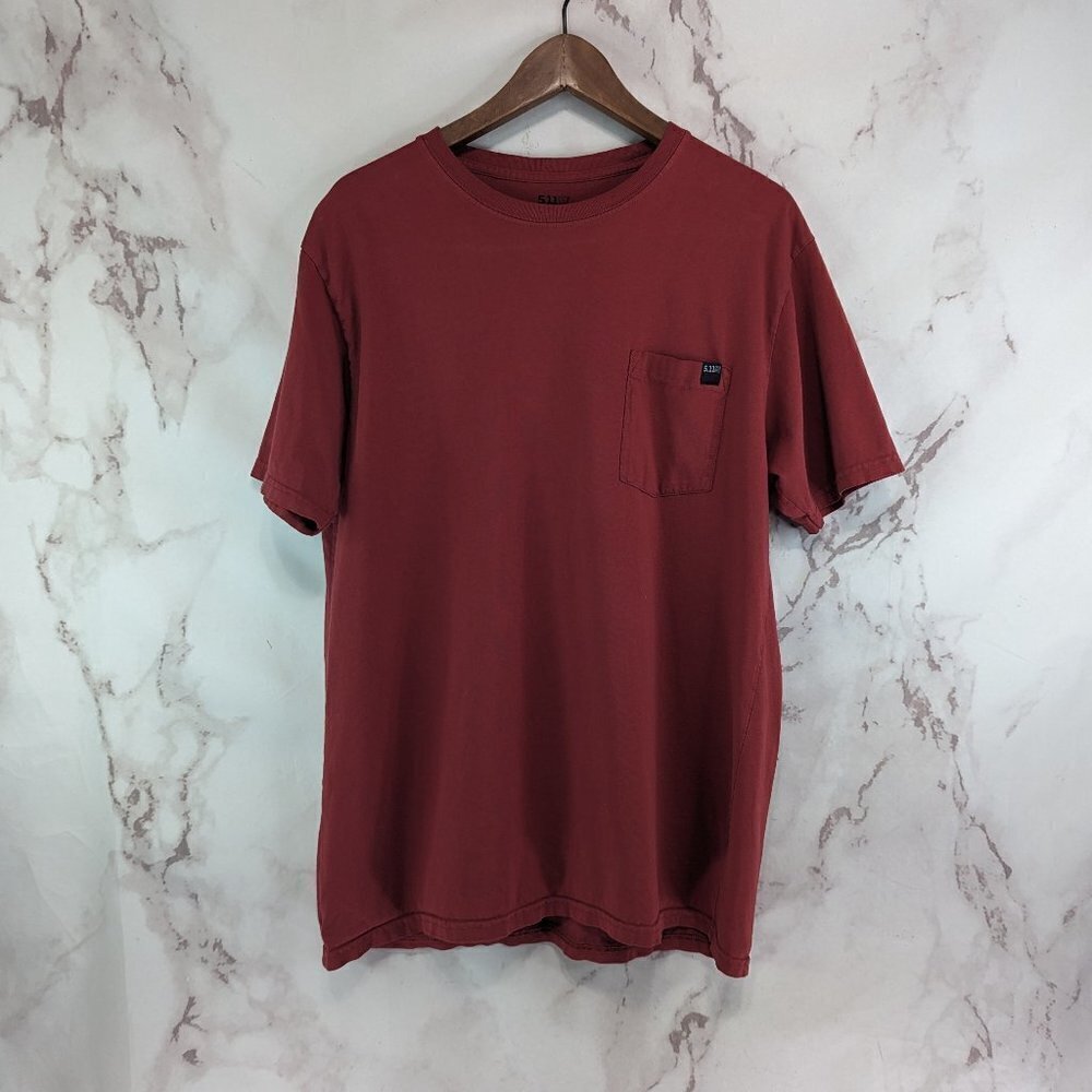 511 Tactical T Shirt Mens Large Red Cotton Crew  Neck Tee 5.11 Pocket Short
